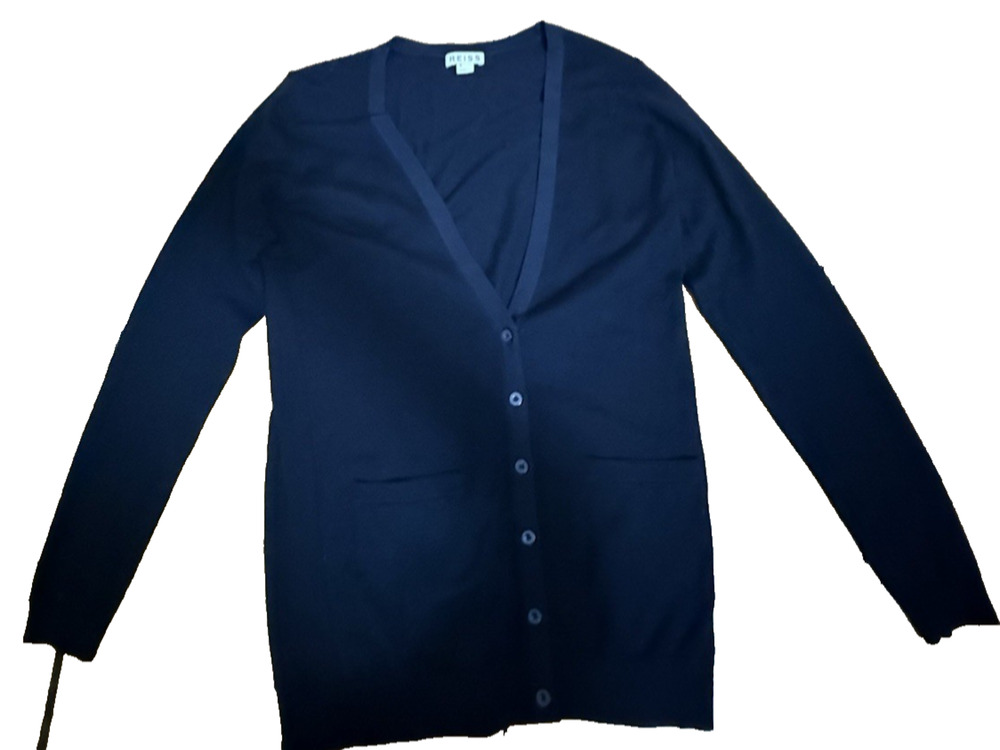 REISS Women’s Black Wool Button Up Cardigan Sweater V-Neck Light Weight Medium